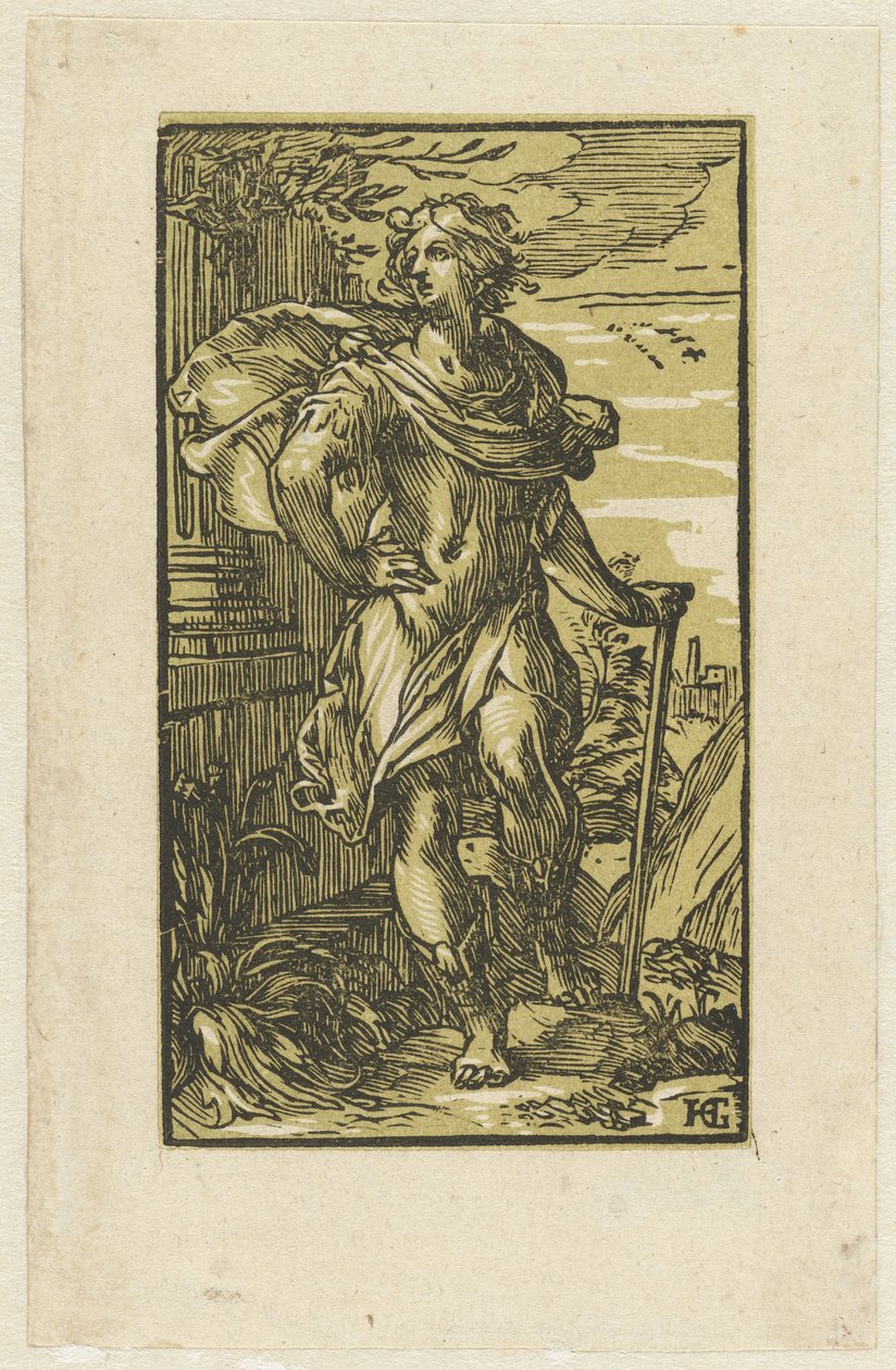 Młody mężczyzna z laską autorstwa Hendrick Goltzius
