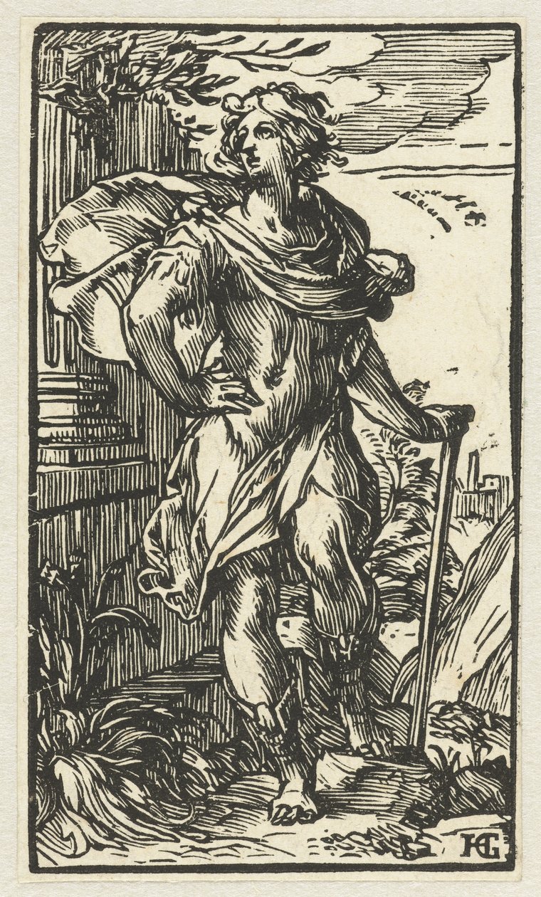 Młody mężczyzna z laską autorstwa Hendrick Goltzius