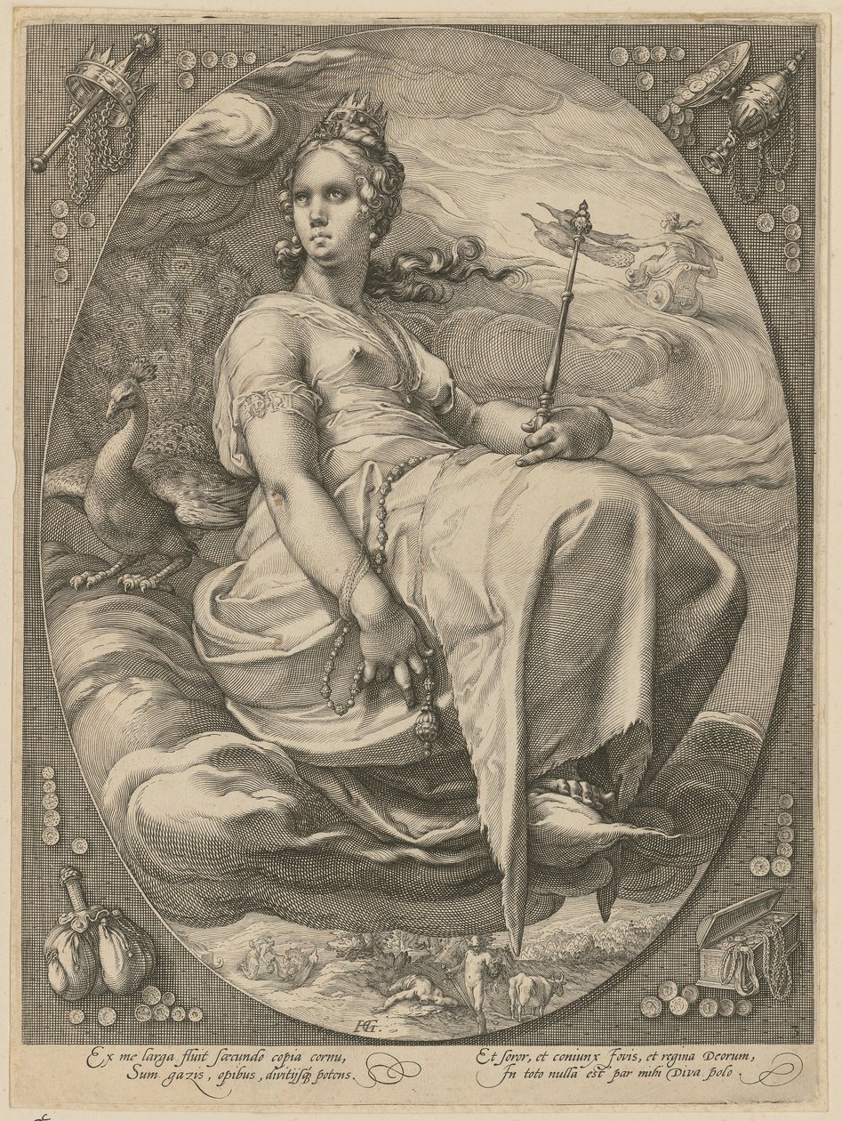 Juno, strona 3 z serii „Trzy boginie” autorstwa Hendrick Goltzius
