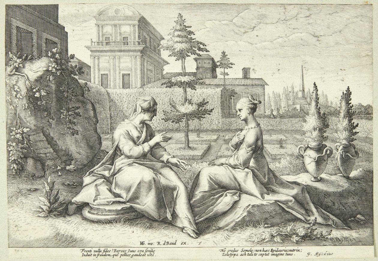 Juno przebrana za Beroe ostrzega Semele autorstwa Hendrick Goltzius