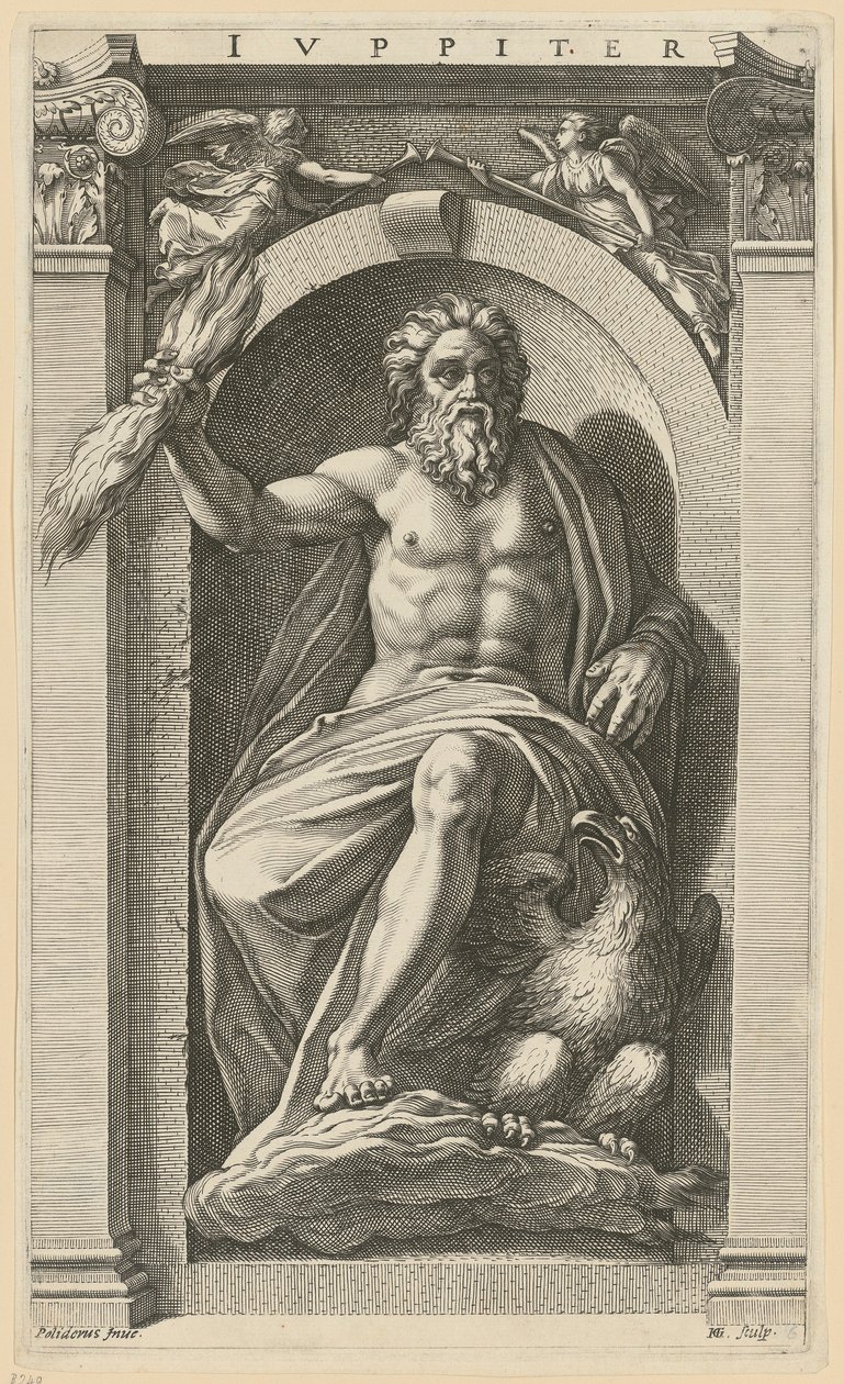 Jowisz, arkusz 6 z serii „Osiem starożytnych bóstw” autorstwa Hendrick Goltzius