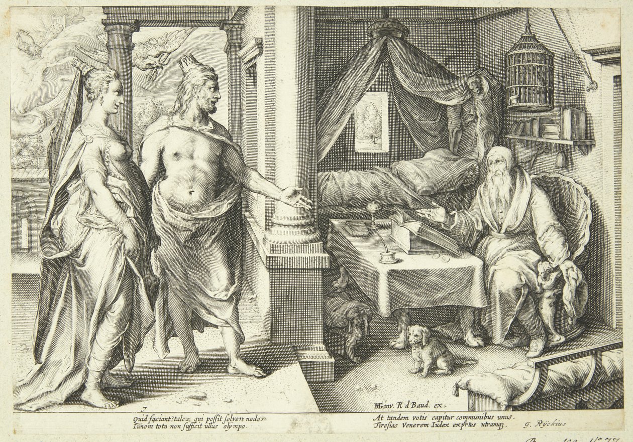 Jupiter i Juno konsultują się z Teiresias autorstwa Hendrick Goltzius
