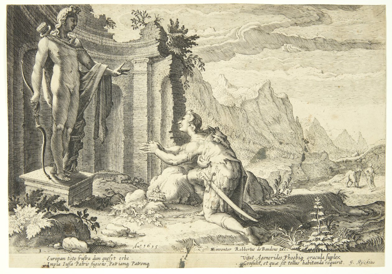 Kadmos pyta wyrocznię w Delfach, gdzie może znaleźć swoją siostrę Europę autorstwa Hendrick Goltzius
