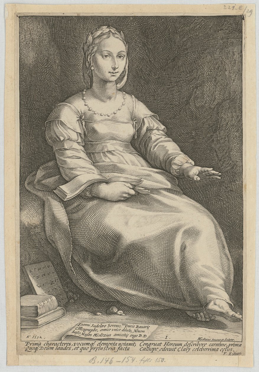 Kalliope, arkusz 1 z serii „Dziewięć muz” autorstwa Hendrick Goltzius