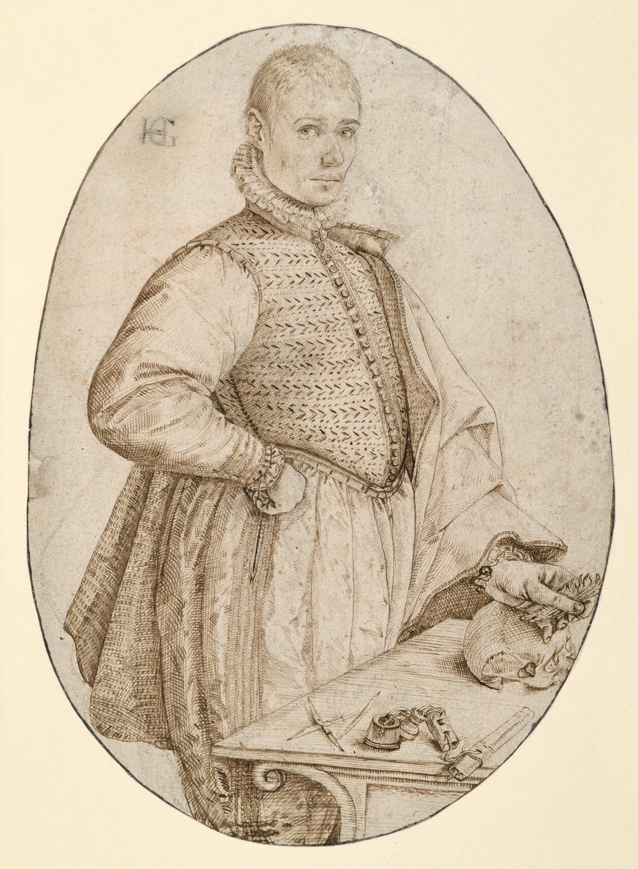Postać młodego mężczyzny do kolan, zwrócona w prawo (Gysbrecht van Batenburg) autorstwa Hendrick Goltzius