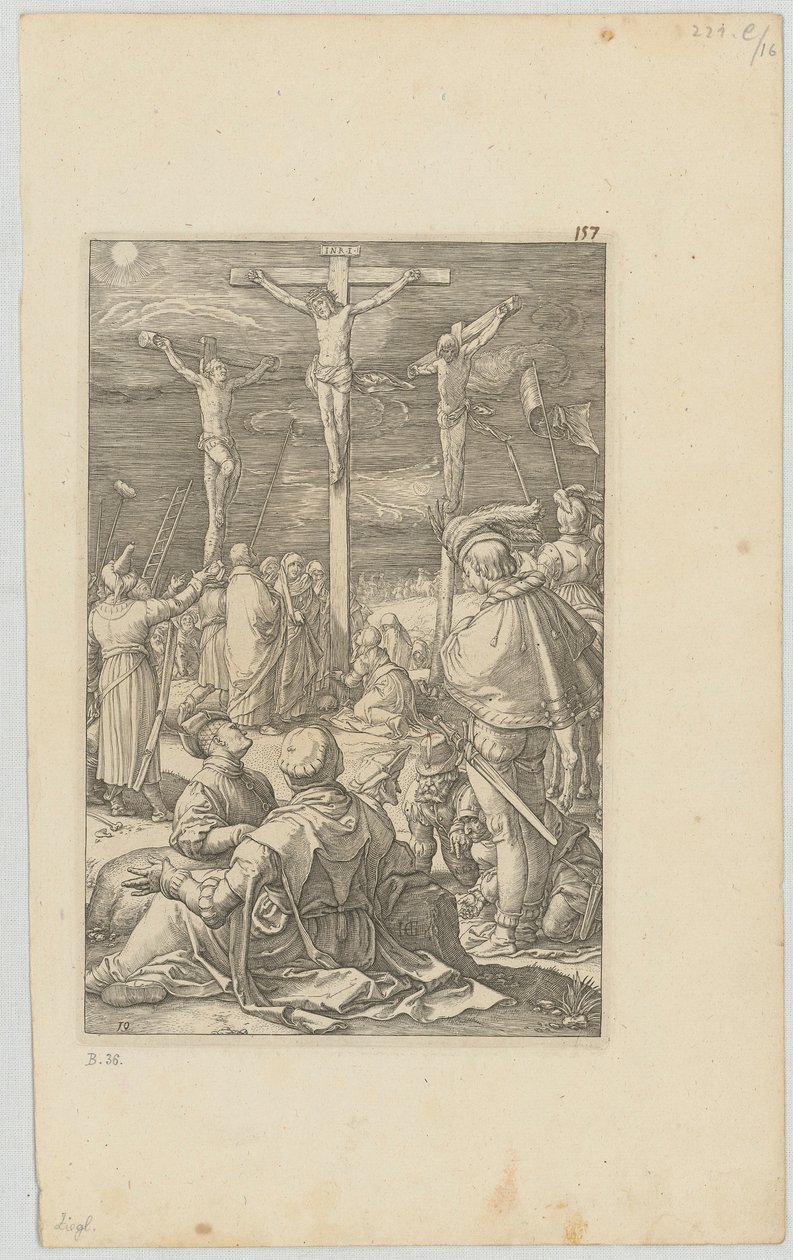 Ukrzyżowanie, arkusz 10 z cyklu „Męka Pańska” autorstwa Hendrick Goltzius