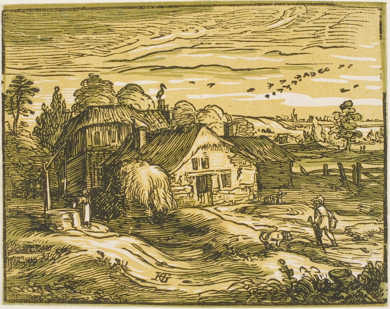 Pejzaż z wiejskim domem z Czterech Małych Pejzaży autorstwa Hendrick Goltzius