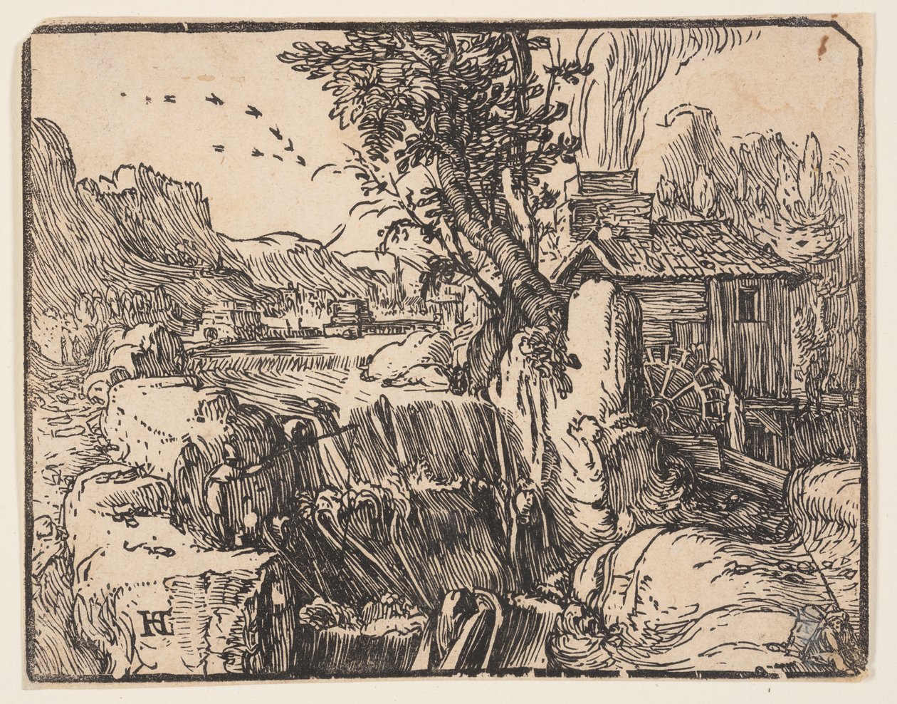 Krajobraz z wodospadem autorstwa Hendrick Goltzius
