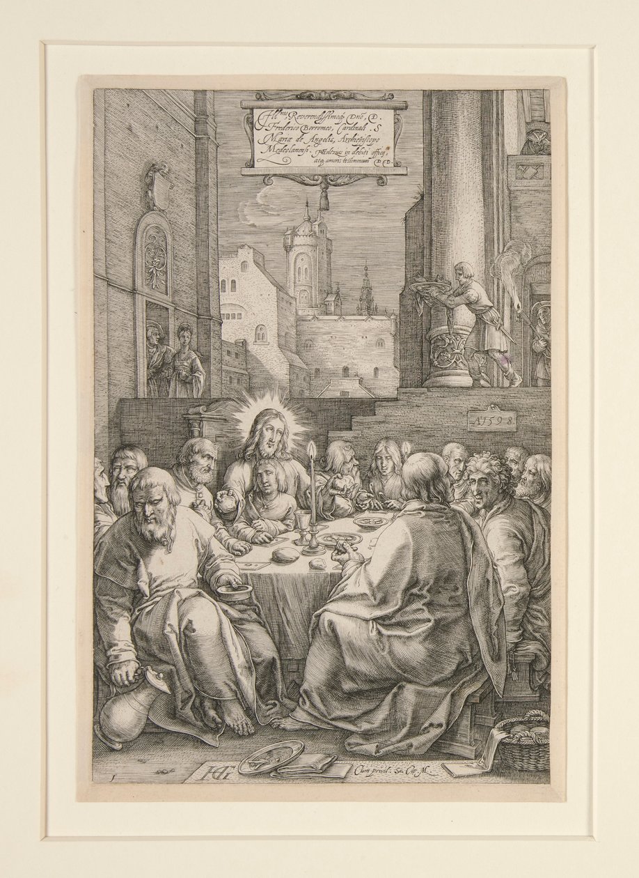 Ostatnia Wieczerza, z Pasji, nr 1 w serii 12 rycin autorstwa Hendrick Goltzius