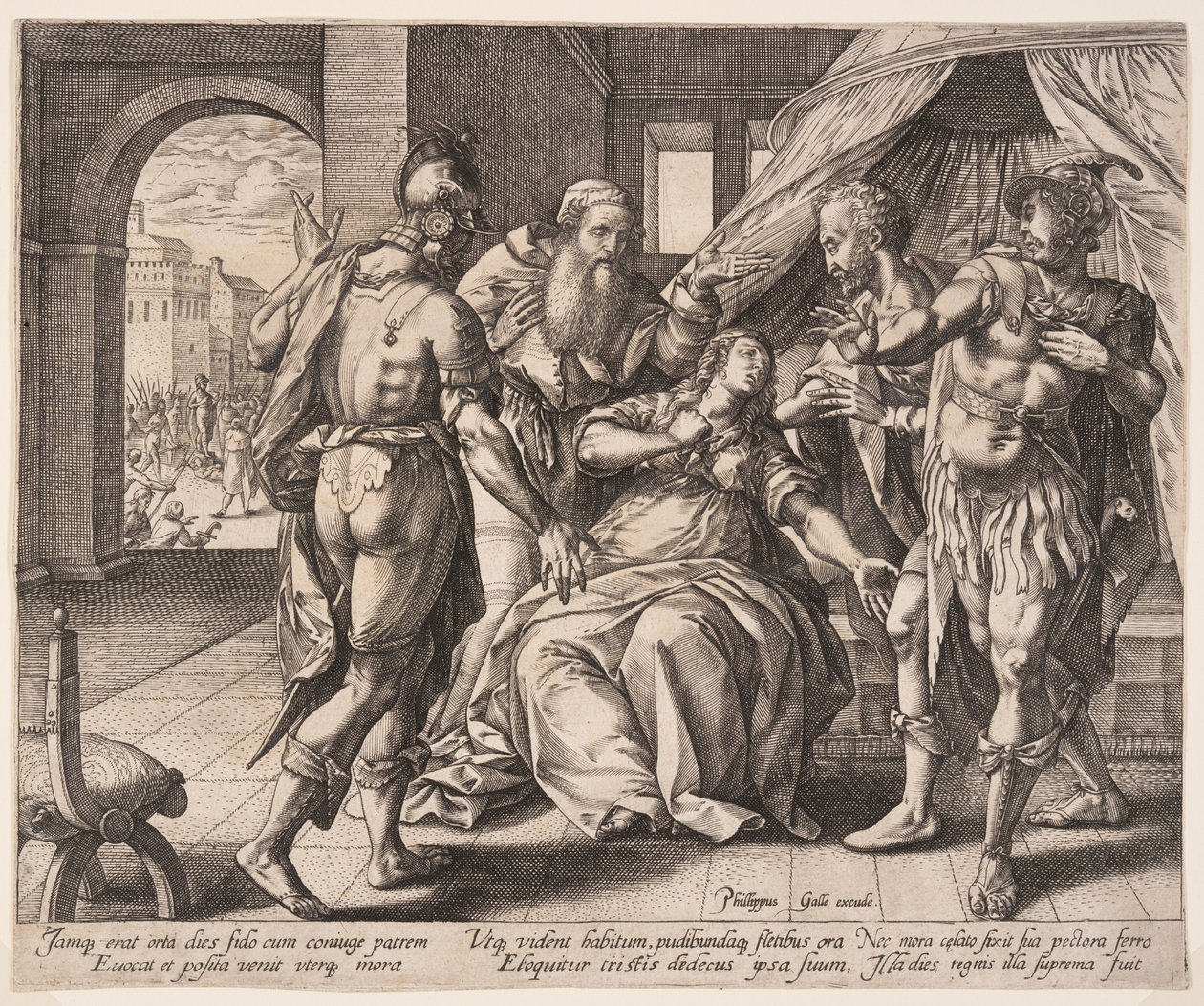 Lukrecja zabijająca samą siebie, z Opowieści o Lukrecji autorstwa Hendrick Goltzius