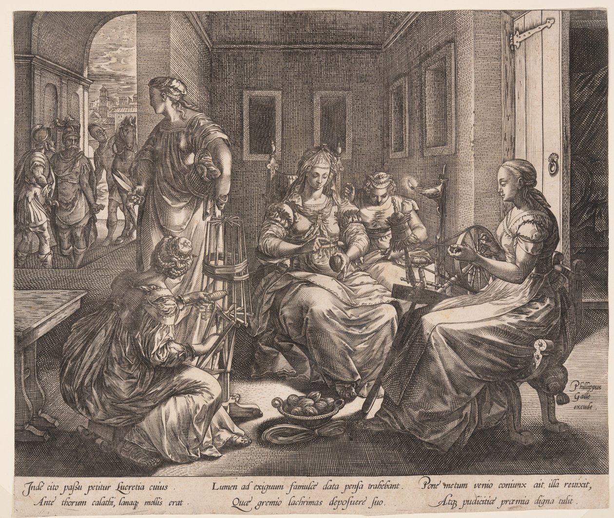 Lukrecja i jej przędzące kobiety, z Opowieści o Lukrecji autorstwa Hendrick Goltzius