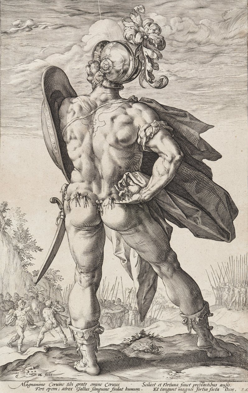 Marek Waleriusz Korwus (Bohaterowie rzymscy, plansza 6) autorstwa Hendrick Goltzius