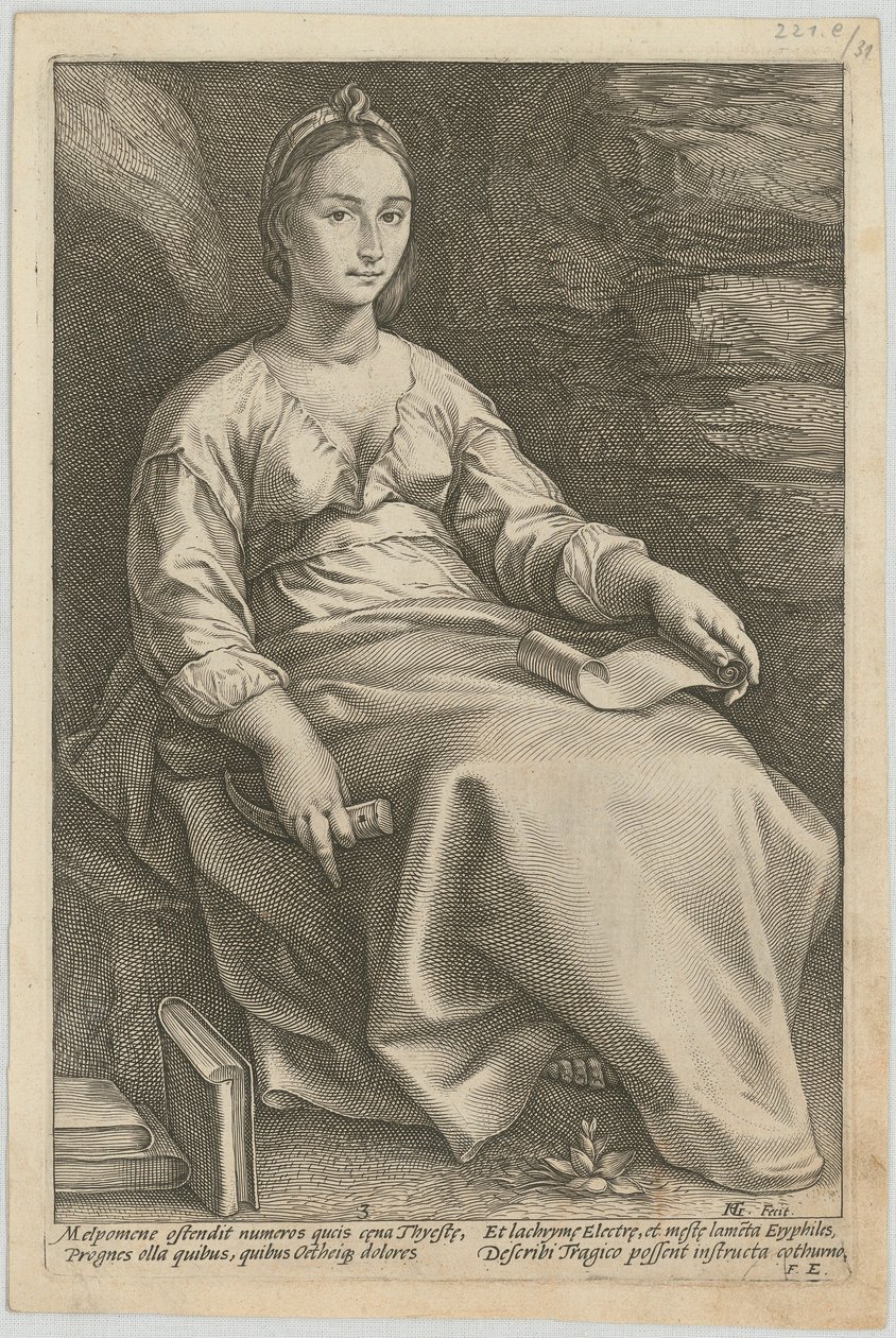 Melpomene, arkusz 3 z serii „Dziewięć muz” autorstwa Hendrick Goltzius