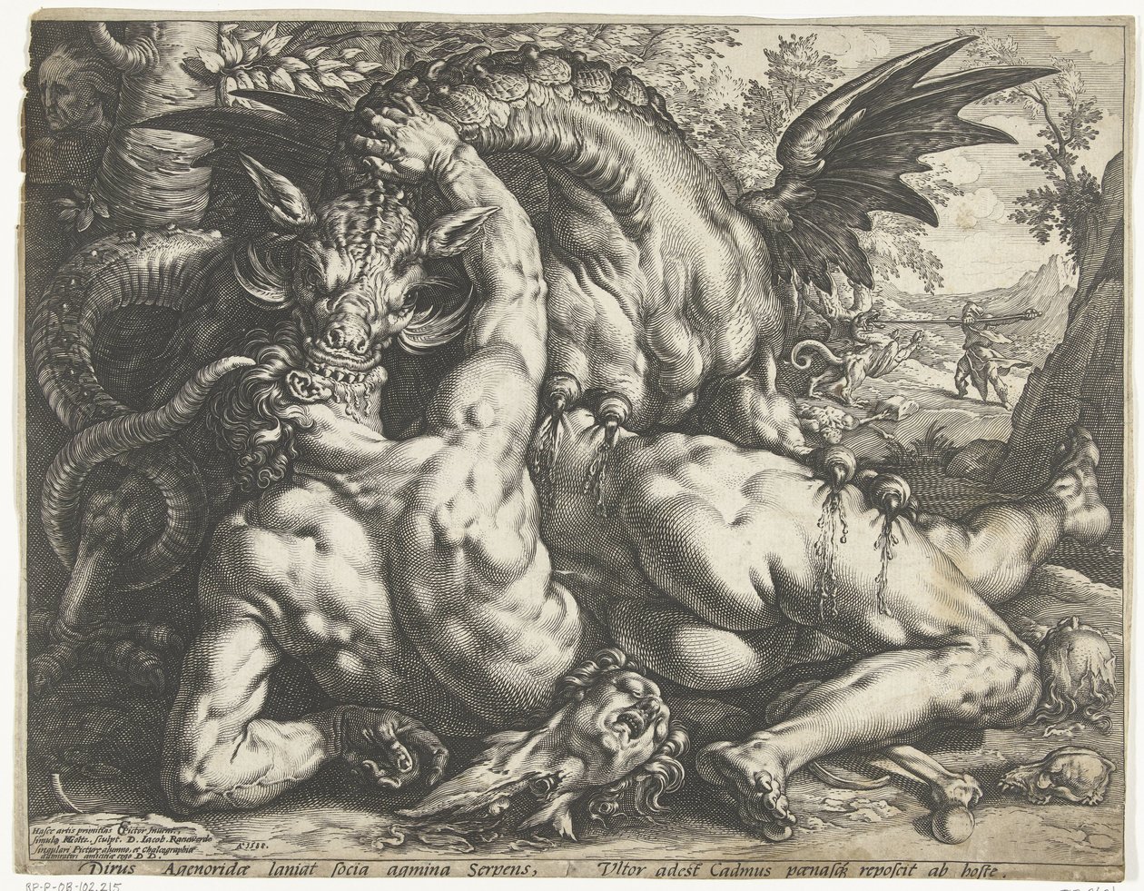 Towarzysze Kadmusa pożarte przez smoka autorstwa Hendrick Goltzius