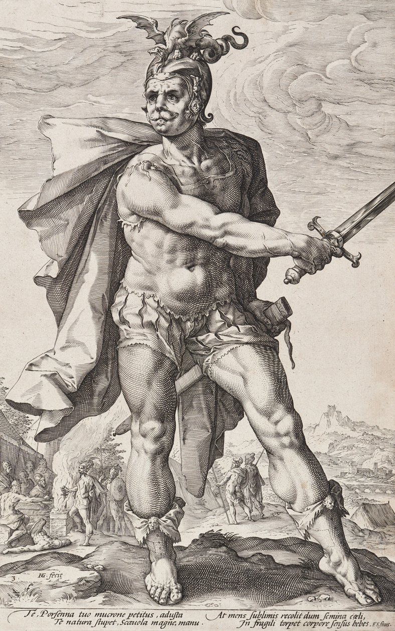 Mucjusz Scewola (Bohaterowie rzymscy, plansza 3) autorstwa Hendrick Goltzius
