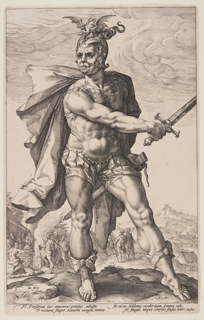 Mucius Scaevola, z książki The Roman Heroes autorstwa Hendrick Goltzius