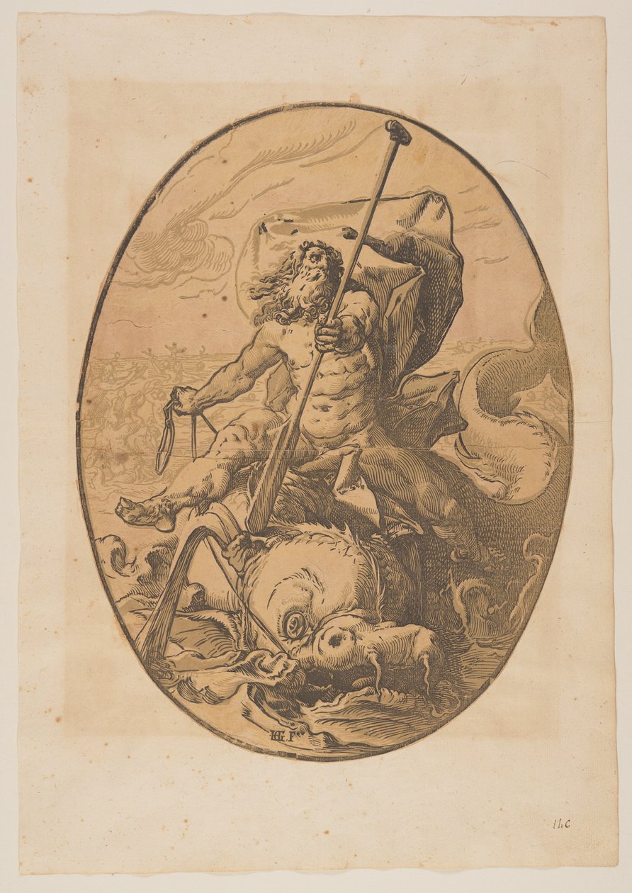 Oceanus, z Bóstwa autorstwa Hendrick Goltzius