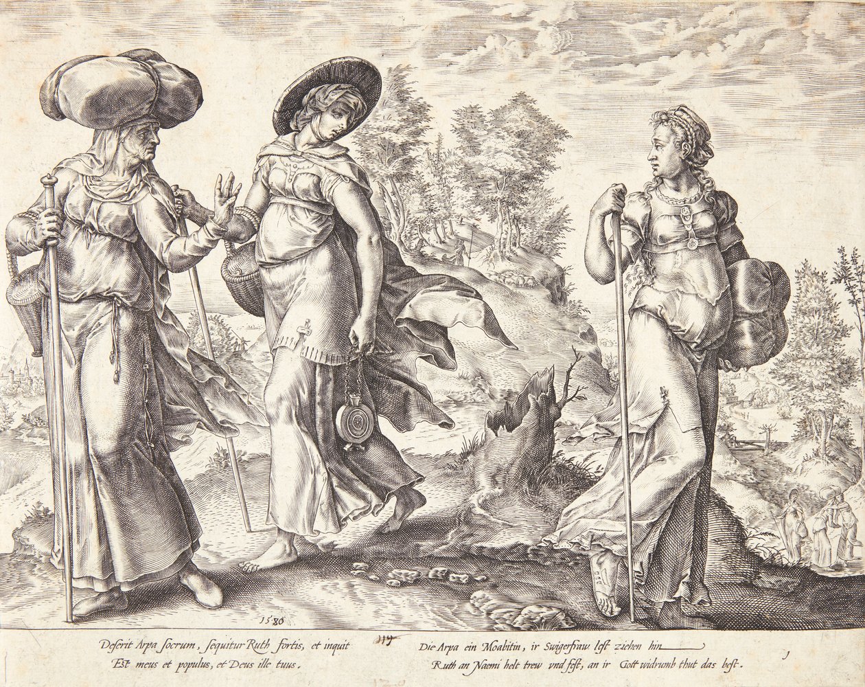 Orpa opuszcza Rut i Noemi autorstwa Hendrick Goltzius