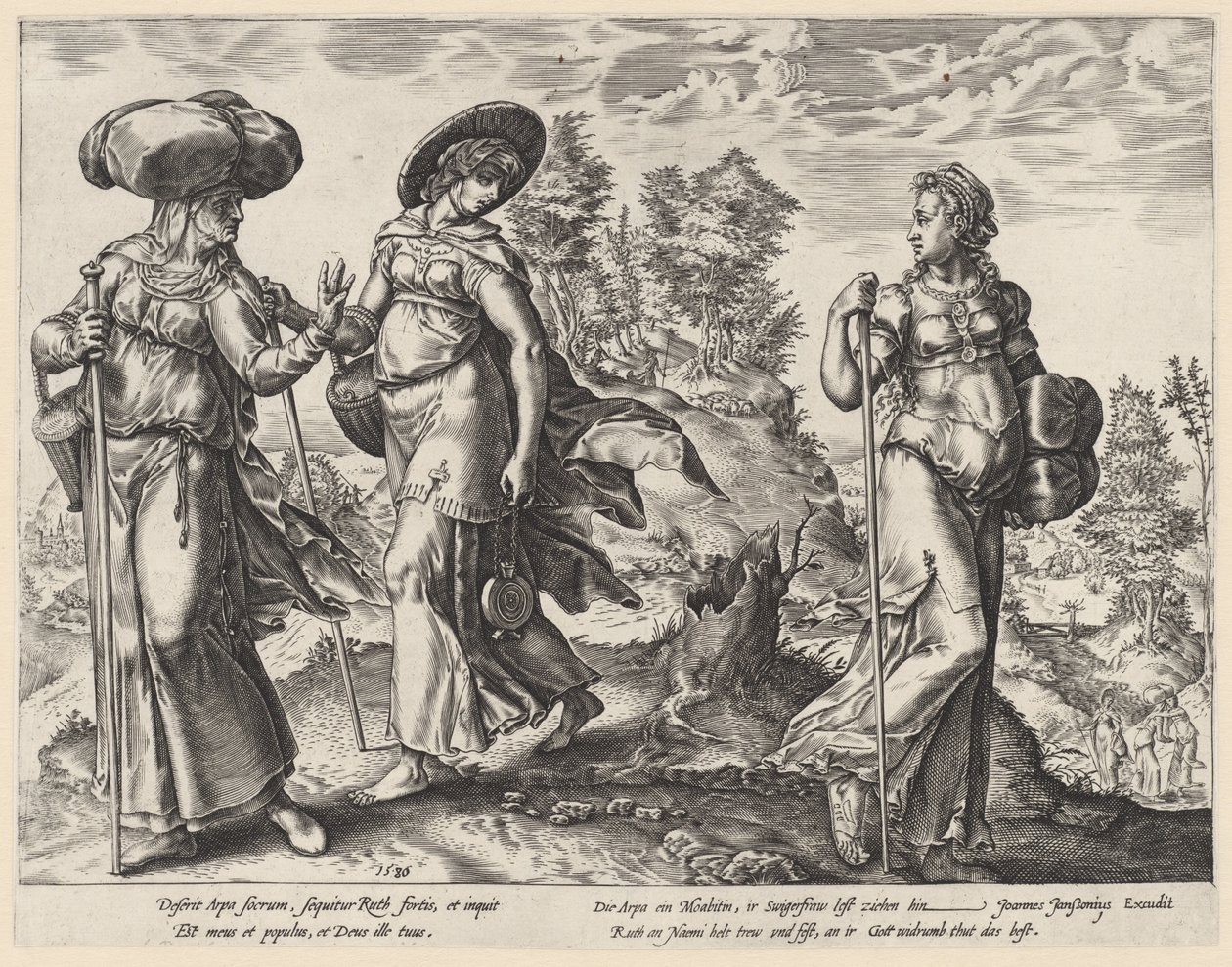 Orpa opuszcza Noemi i Rut Historia Rut (tytuł serii) autorstwa Hendrick Goltzius