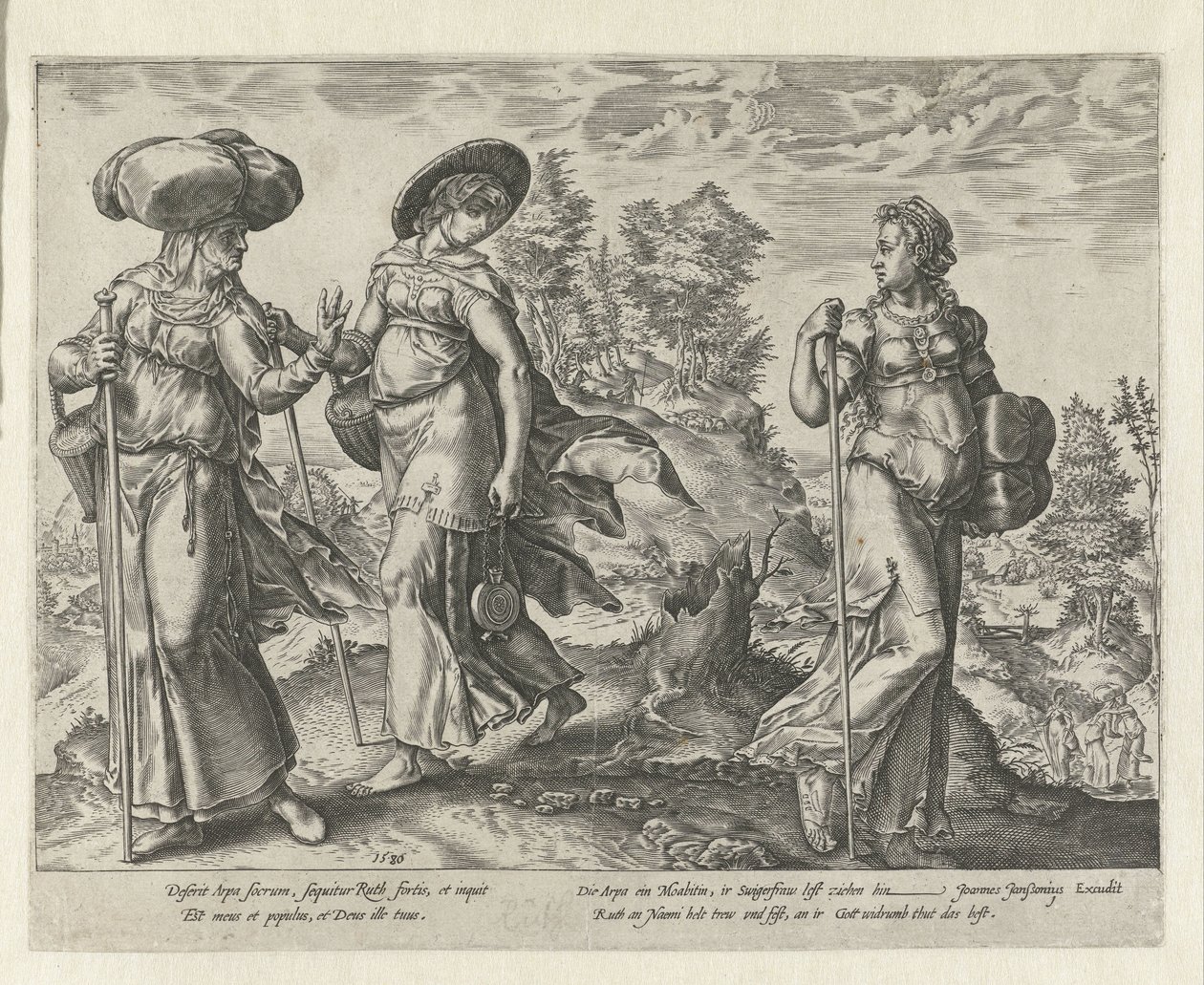 Orpa opuszcza Noemi i Rut Historia Rut (tytuł serii) autorstwa Hendrick Goltzius
