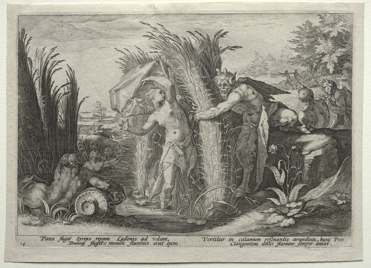 Pan w pogoni za Syrinx autorstwa Hendrick Goltzius