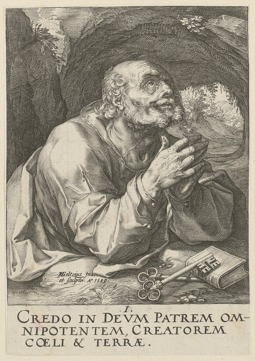Święty Piotr, arkusz 1 z serii „Chrystus, dwunastu apostołów i Paweł” autorstwa Hendrick Goltzius
