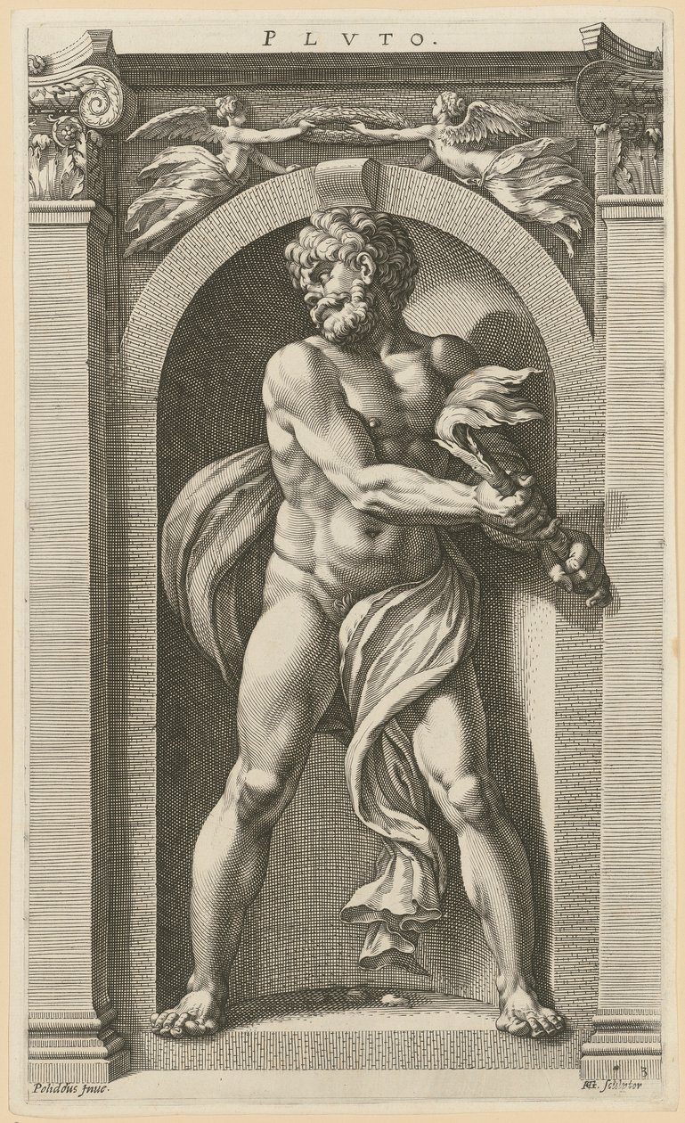 Pluton, arkusz 3 z serii „Osiem starożytnych bóstw” autorstwa Hendrick Goltzius