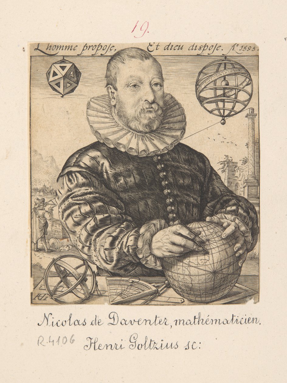 Portret Nicolausa Petri Daventriensisa, właśc. Claesa Pietersza van Deventer, ok. 1540-1602 - matematyka i astronoma autorstwa Hendrick Goltzius