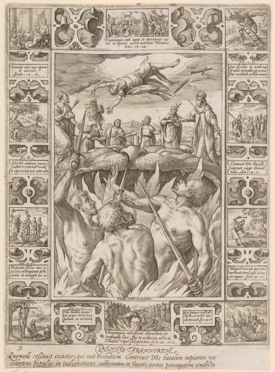 Punitio tirannorum, arkusz 9 z cyklu „Alegorie wiary chrześcijańskiej” autorstwa Hendrick Goltzius