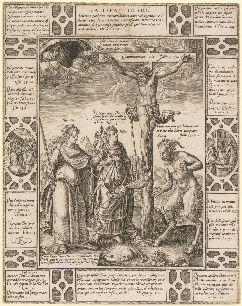 Satisfactio Christi, plansza 3 z serii „Alegorie wiary chrześcijańskiej” autorstwa Hendrick Goltzius