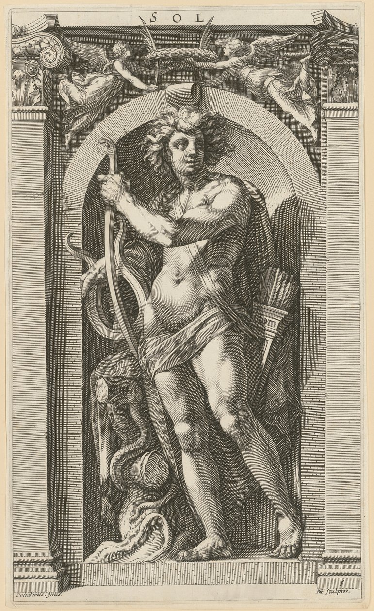 Sol, plansza 5 z serii „Osiem antycznych bóstw” autorstwa Hendrick Goltzius