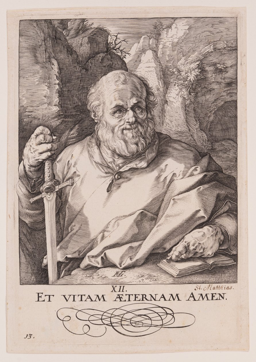 Święty Maciej, od Chrystusa, Apostołów i świętego Pawła z Credo autorstwa Hendrick Goltzius