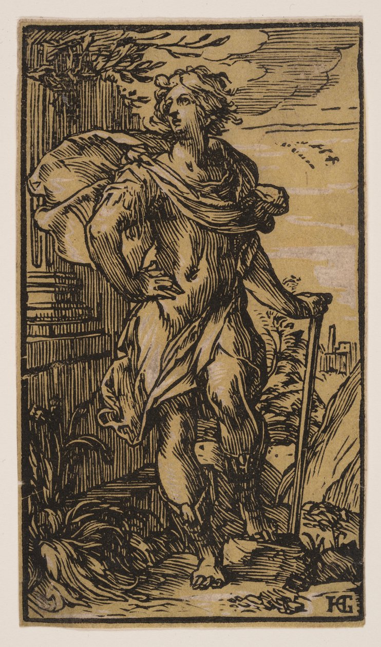 Stojący młody mężczyzna z laską autorstwa Hendrick Goltzius