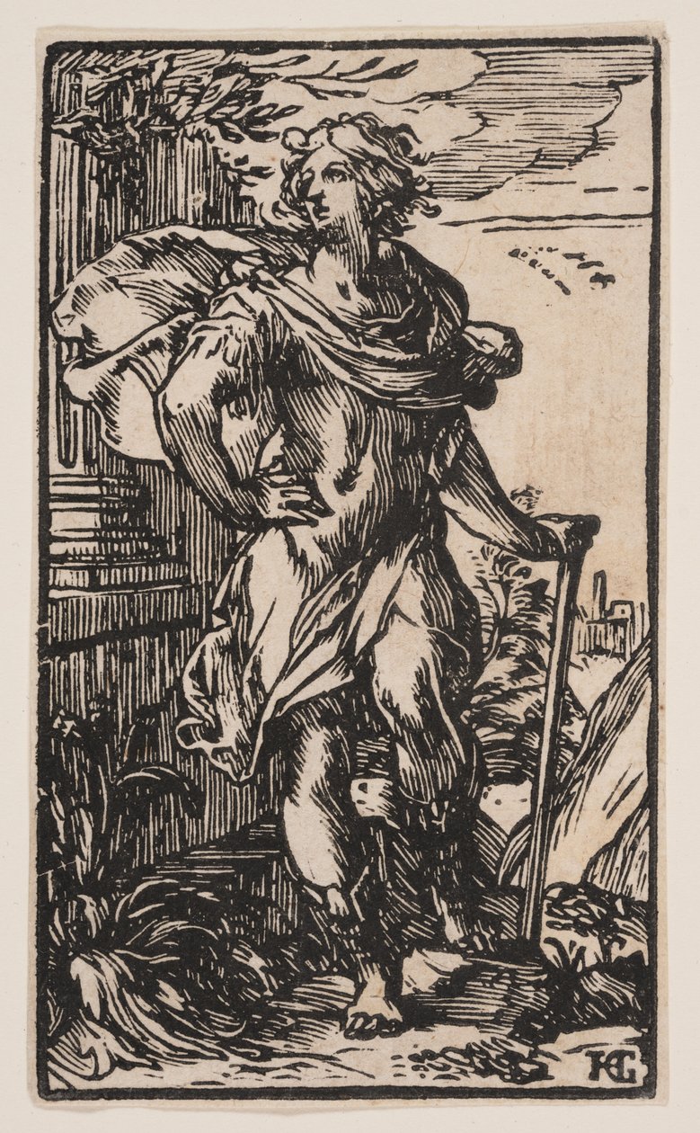 Stojący młody mężczyzna z laską autorstwa Hendrick Goltzius