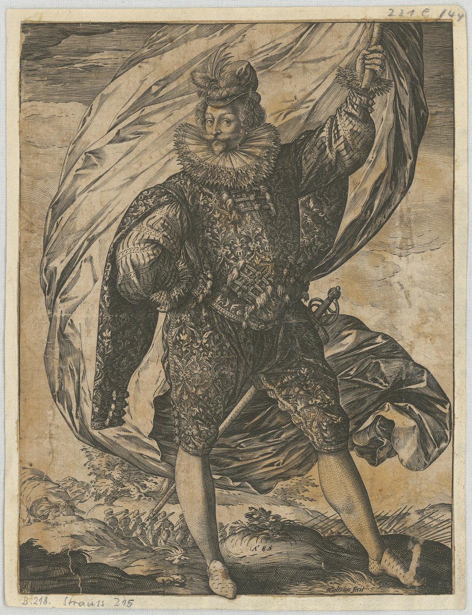 Stojący chorąży, z głową zwróconą w lewo autorstwa Hendrick Goltzius