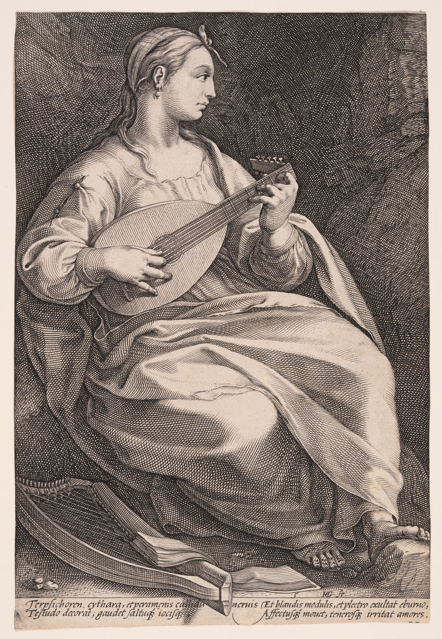 Terpsichore, muza tańca, z Dziewięciu muz autorstwa Hendrick Goltzius
