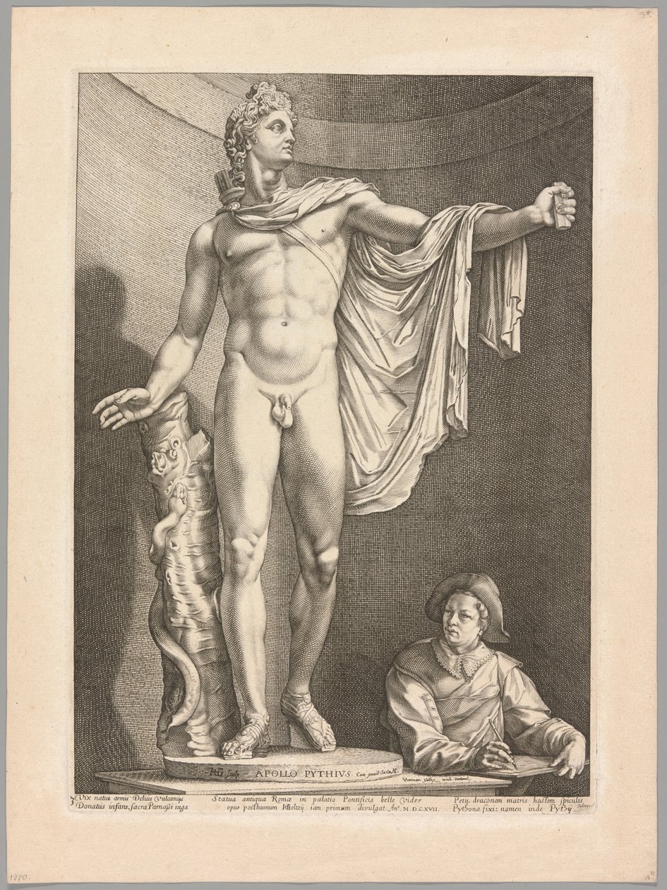 Apollo Belvedere, płyta 3 z Trzech słynnych rzeźb antycznych autorstwa Hendrick Goltzius
