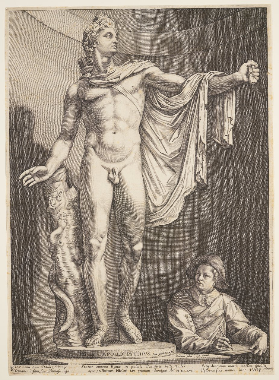Apollo z Belvedere, z trzech słynnych antycznych posągów w Rzymie autorstwa Hendrick Goltzius