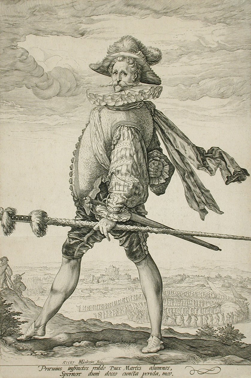 Kapitan piechoty maszerujący w lewo autorstwa Hendrick Goltzius