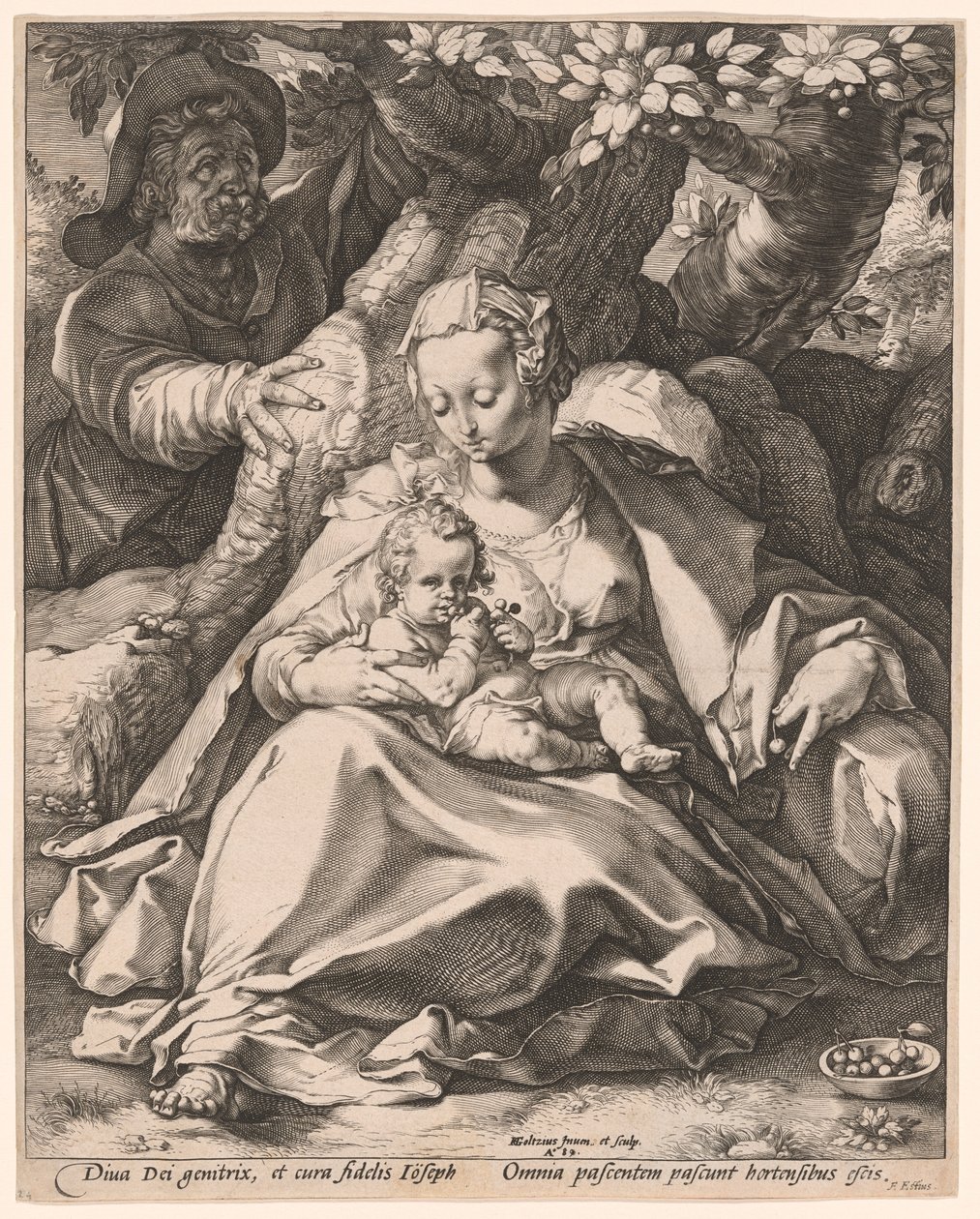 Święta Rodzina pod drzewem wiśni autorstwa Hendrick Goltzius