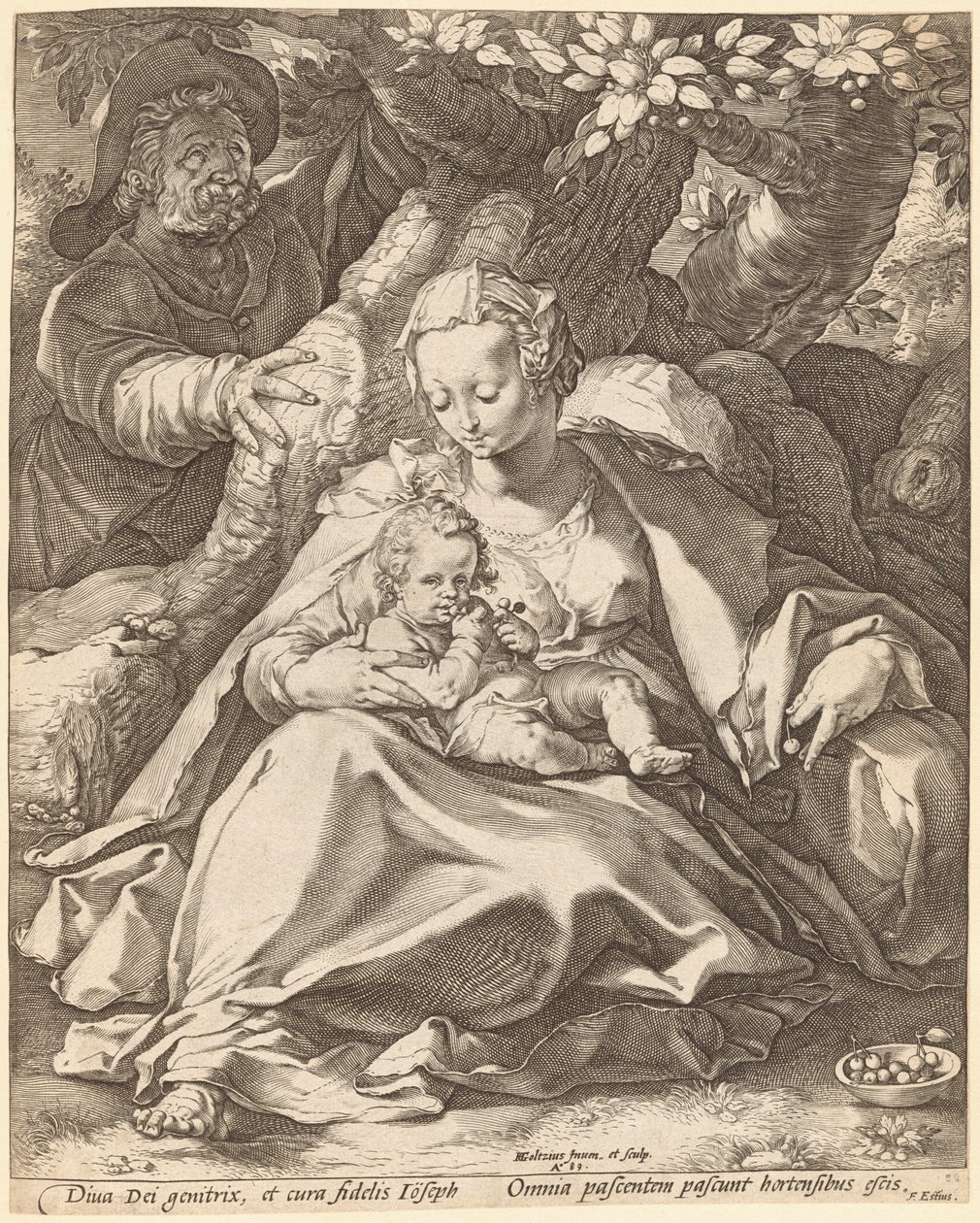 Święta Rodzina pod drzewem wiśniowym autorstwa Hendrick Goltzius