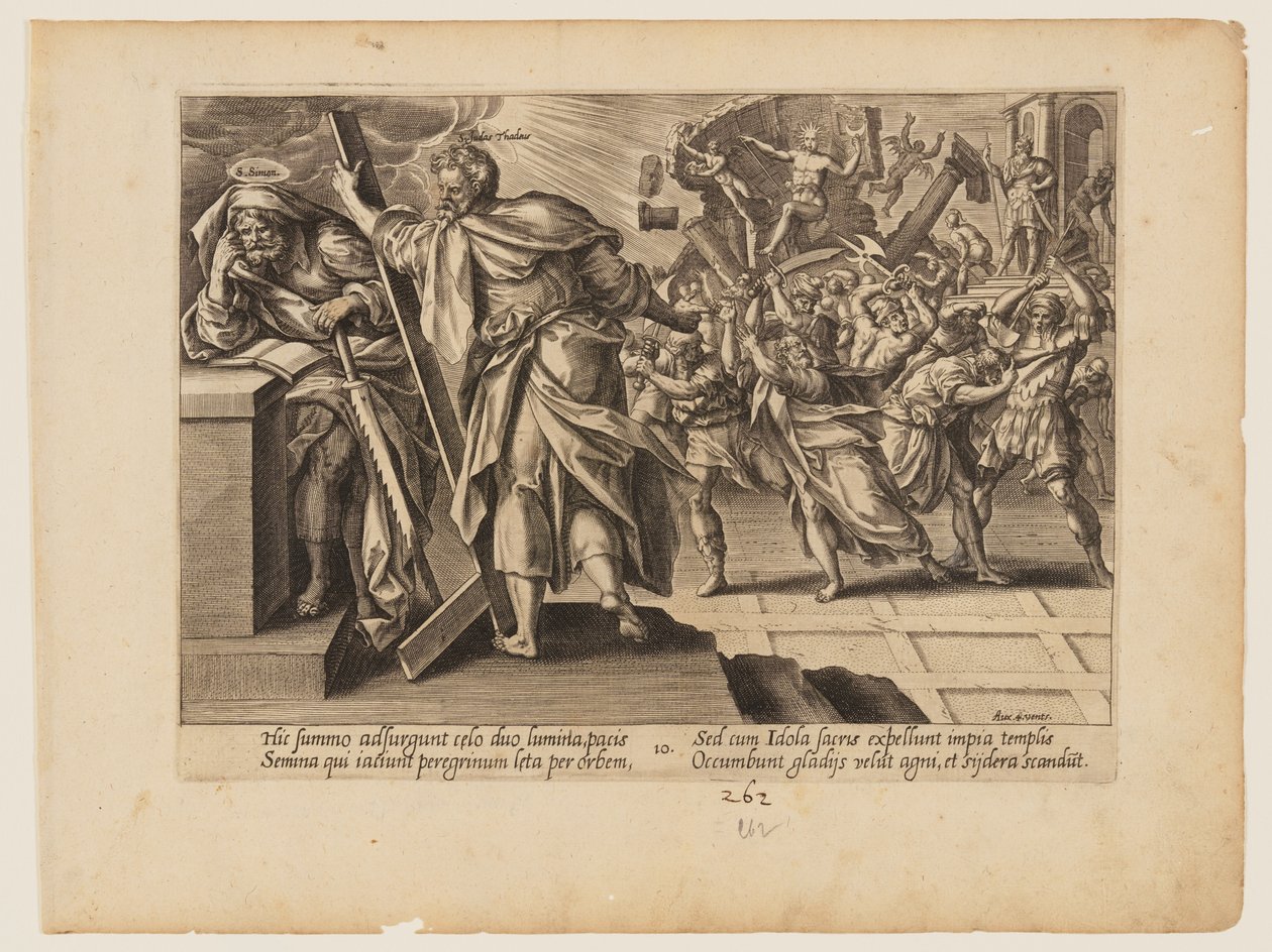 Męczeństwo św. Szymona i Judasza Tadeusza, z Męczeństwa Chrystusa i Apostołów autorstwa Hendrick Goltzius