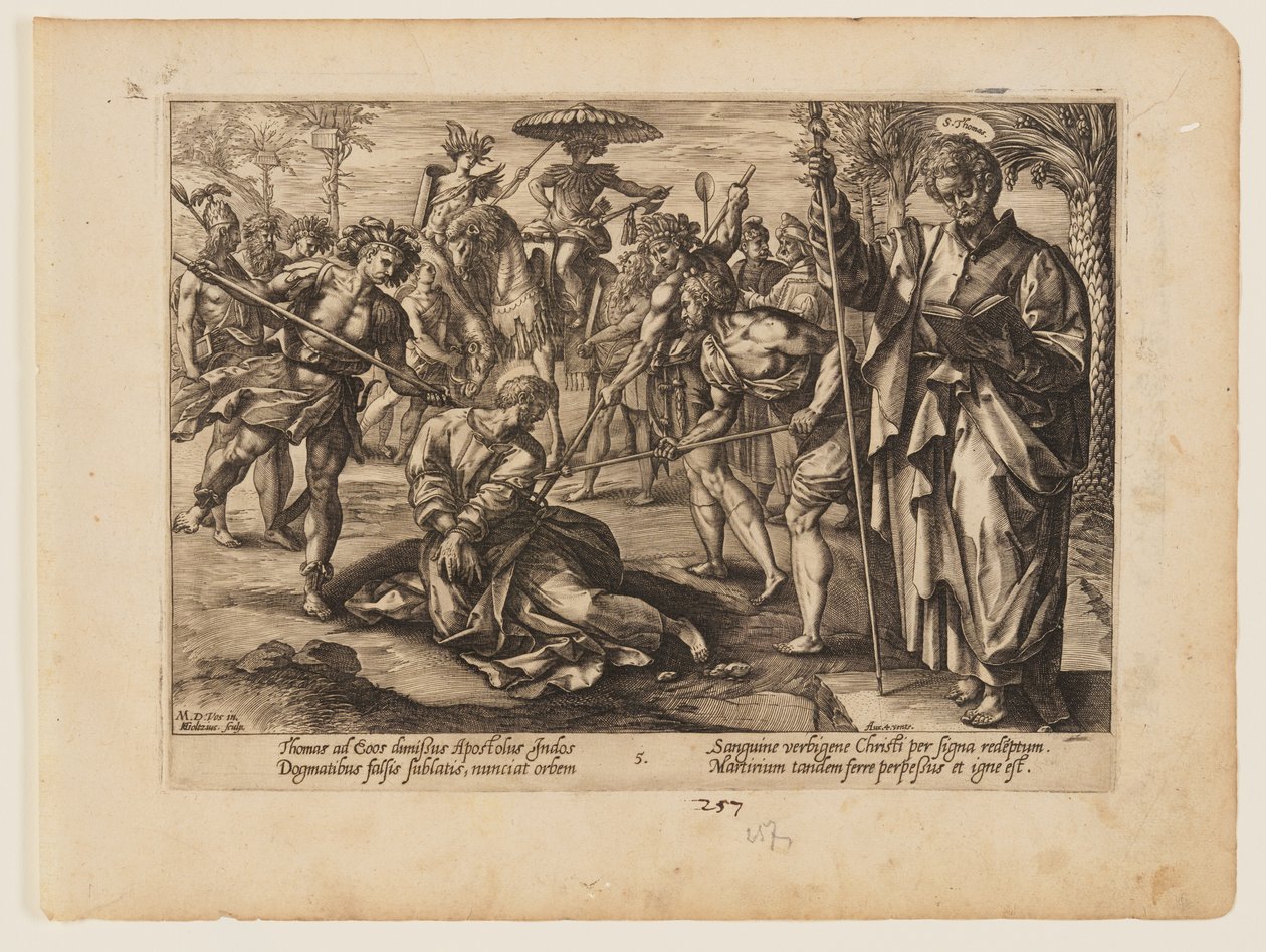 Męczeństwo św. Tomasza, z książki Męczeństwo Chrystusa i Apostołów autorstwa Hendrick Goltzius