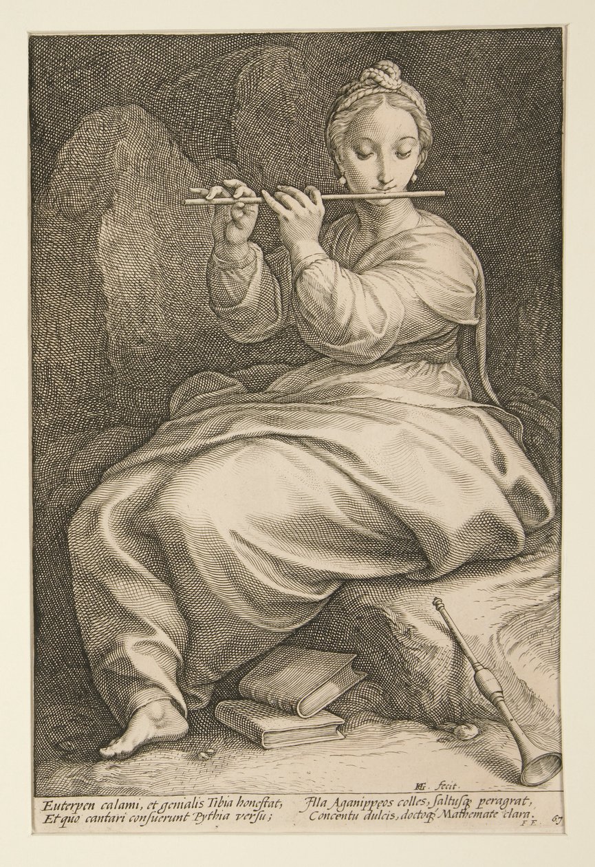 Dziewięć Muz: Euterpe, nr 6 z serii 9 autorstwa Hendrick Goltzius