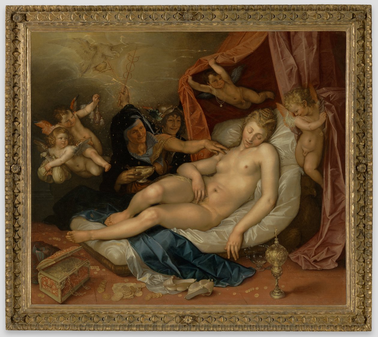 Śpiąca Danae przygotowywana dla Jowisza autorstwa Hendrick Goltzius