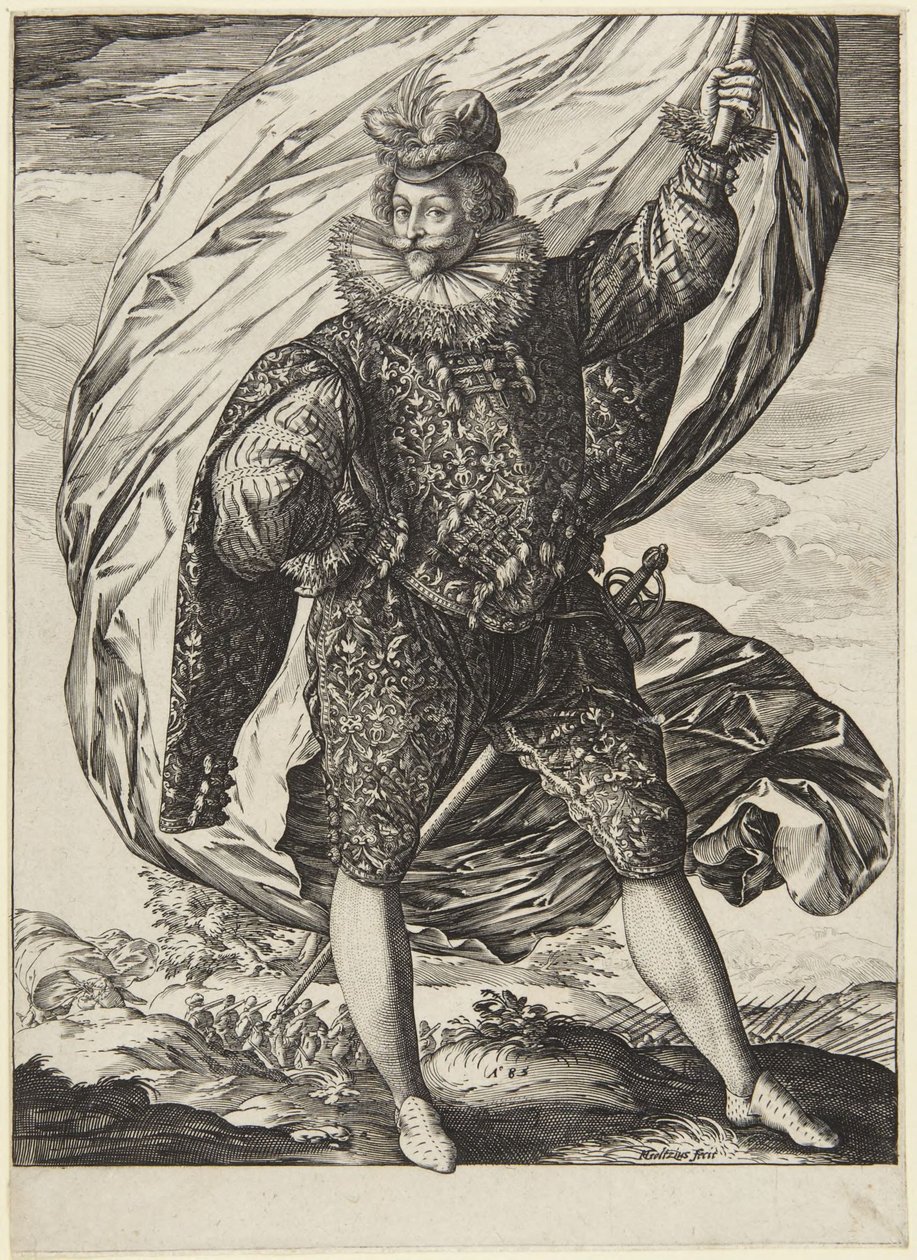 Sztandarowy, zwrócony w prawo autorstwa Hendrick Goltzius