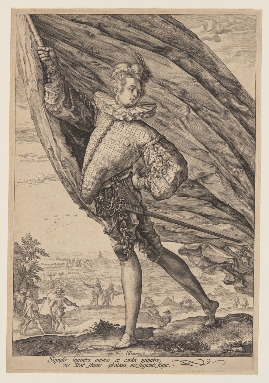 Niosący sztandar autorstwa Hendrick Goltzius