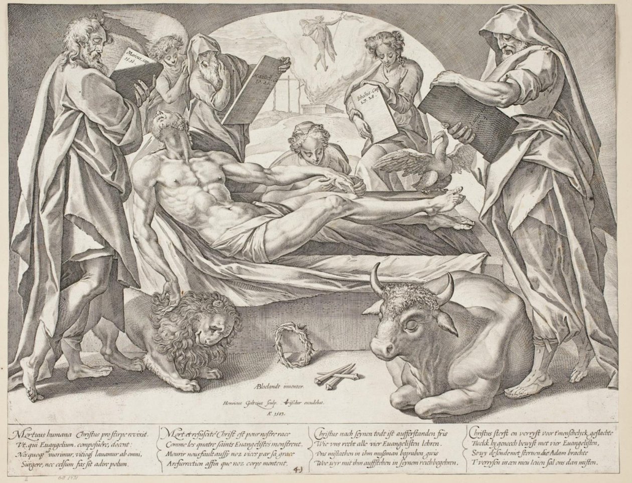Martwy Chrystus i czterech ewangelistów autorstwa Hendrick Goltzius