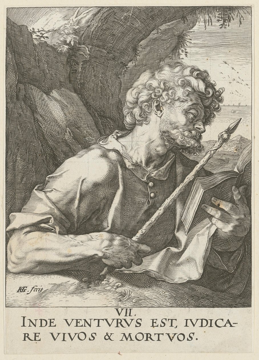 Tomasz, karta 8 z serii „Chrystus, dwunastu apostołów i Paweł” autorstwa Hendrick Goltzius
