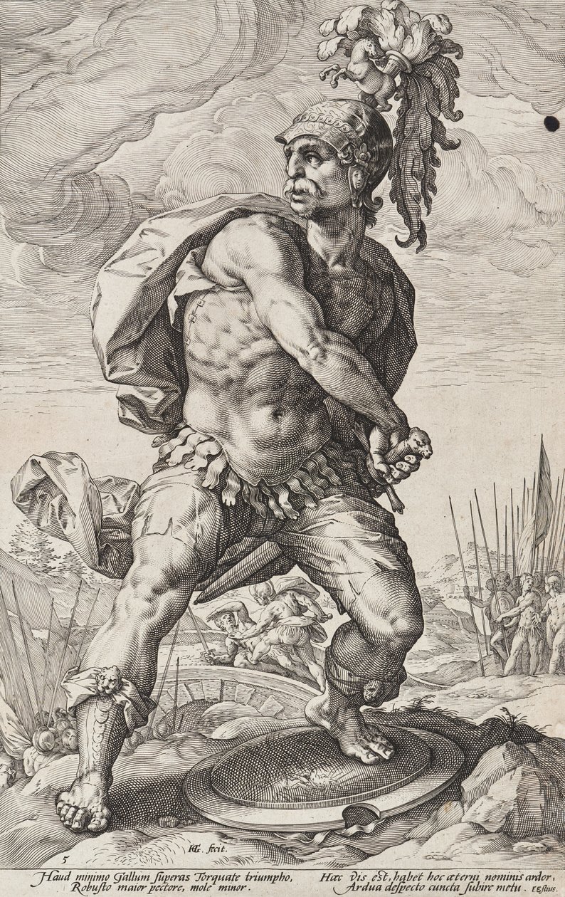 Titus Manlius Torquatus (Rzymscy bohaterowie, arkusz 5) autorstwa Hendrick Goltzius